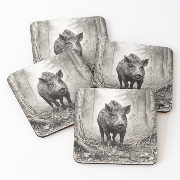 Item preview, Black and white Wild boar pencil drawing designed and sold by Pencil-Art.
