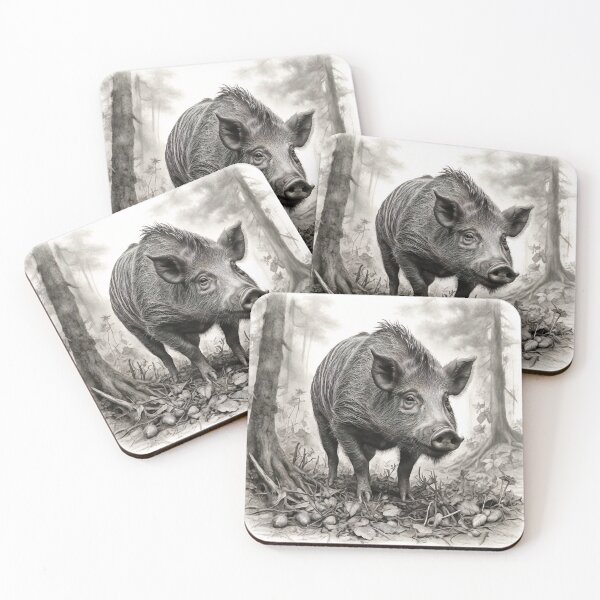 Item preview, Black and white Wild boar pencil drawing designed and sold by Pencil-Art.
