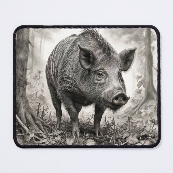 Item preview, Black and white Wild boar pencil drawing designed and sold by Pencil-Art.