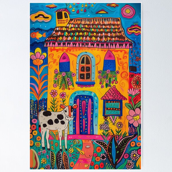 Item preview, House in Village and Cow,Positive vibe and colours  designed and sold by Piotrek0001.