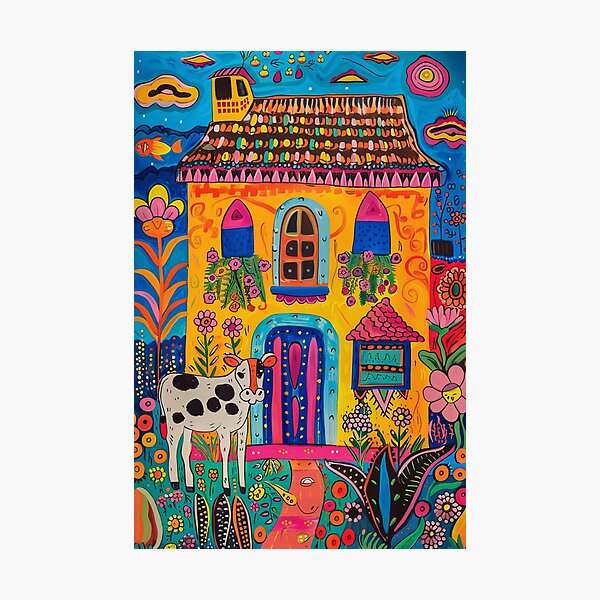 Item preview, House in Village and Cow,Positive vibe and colours  designed and sold by Piotrek0001.