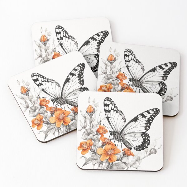 Item preview, Black and white monarch butterfly pencil drawing designed and sold by Pencil-Art.