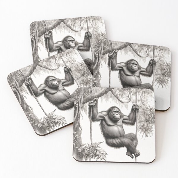 Item preview, Black and White Orangutan Pencil Drawing designed and sold by Pencil-Art.