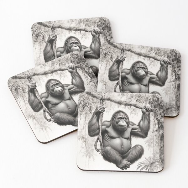 Item preview, Black and White Orangutan Pencil Drawing designed and sold by Pencil-Art.