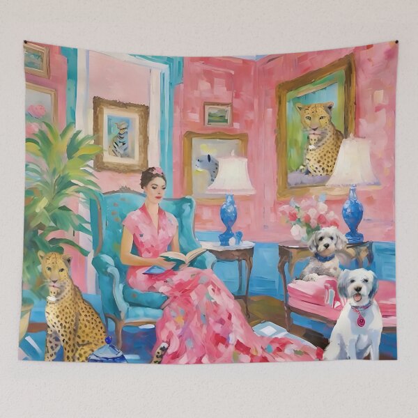Item preview, Grandmillennial art, The Book Club, whimsical fine art designed and sold by SophieClimaArt.