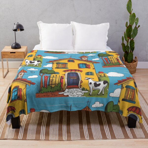 Item preview, House in Village and Cow,Positive vibe and colours designed and sold by Piotrek0001.
