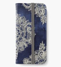 Cream Floral Moroccan Pattern on Deep Indigo Ink iPhone Wallet/Case/Skin