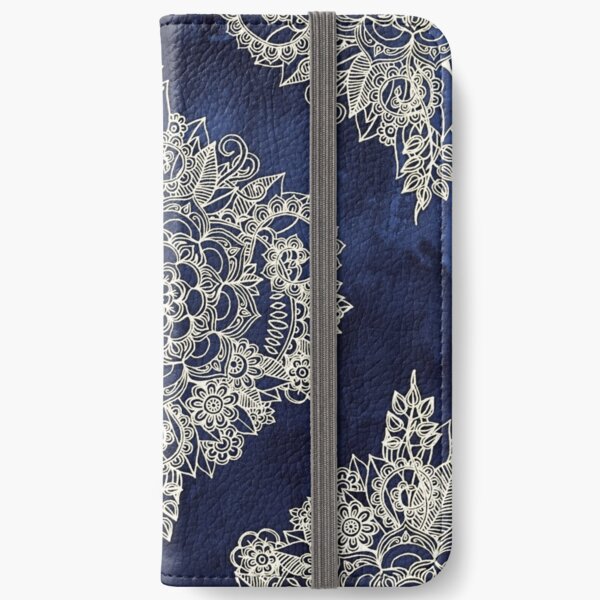 Cream Floral Moroccan Pattern on Deep Indigo Ink iPhone Wallet