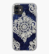 Cream Floral Moroccan Pattern on Deep Indigo Ink iPhone Case