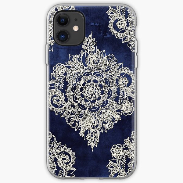 Cream Floral Moroccan Pattern on Deep Indigo Ink iPhone Soft Case