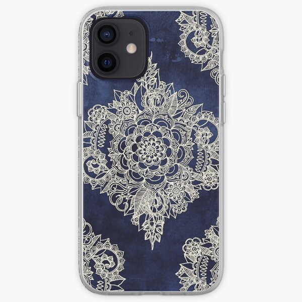 Cream Floral Moroccan Pattern on Deep Indigo Ink iPhone Soft Case