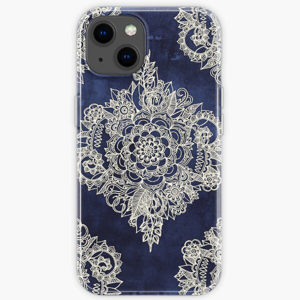 Cream Floral Moroccan Pattern on Deep Indigo Ink iPhone Soft Case