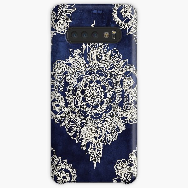 Cream Floral Moroccan Pattern on Deep Indigo Ink Samsung Galaxy Snap Case