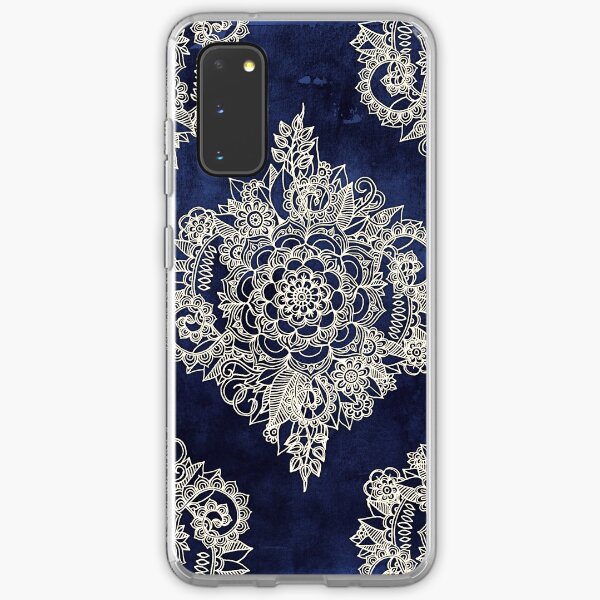 Cream Floral Moroccan Pattern on Deep Indigo Ink Samsung Galaxy Soft Case