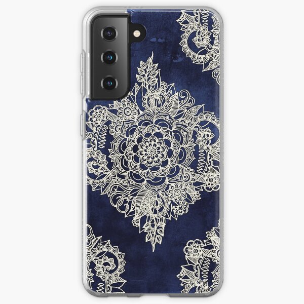 Cream Floral Moroccan Pattern on Deep Indigo Ink Samsung Galaxy Soft Case