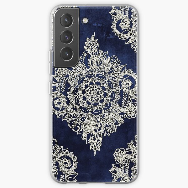 Cream Floral Moroccan Pattern on Deep Indigo Ink Samsung Galaxy Soft Case