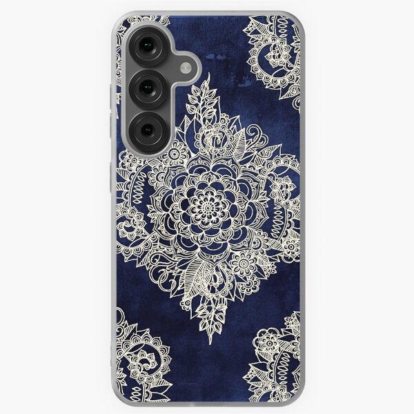 Item preview, Cream Floral Moroccan Pattern on Deep Indigo Ink designed and sold by micklyn.