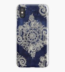 Cream Floral Moroccan Pattern on Deep Indigo Ink iPhone Case