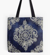 Cream Floral Moroccan Pattern on Deep Indigo Ink Tote Bag