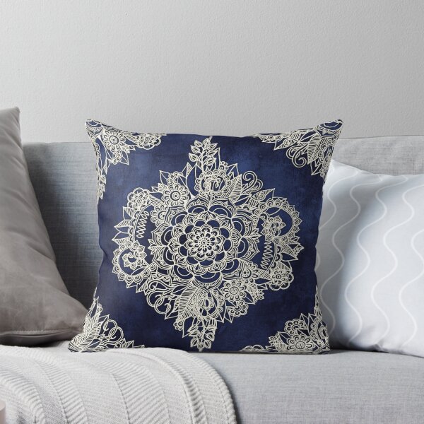 Item preview, Cream Floral Moroccan Pattern on Deep Indigo Ink designed and sold by micklyn.