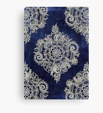 Cream Floral Moroccan Pattern on Deep Indigo Ink Canvas Print