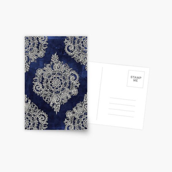 Cream Floral Moroccan Pattern on Deep Indigo Ink Postcard