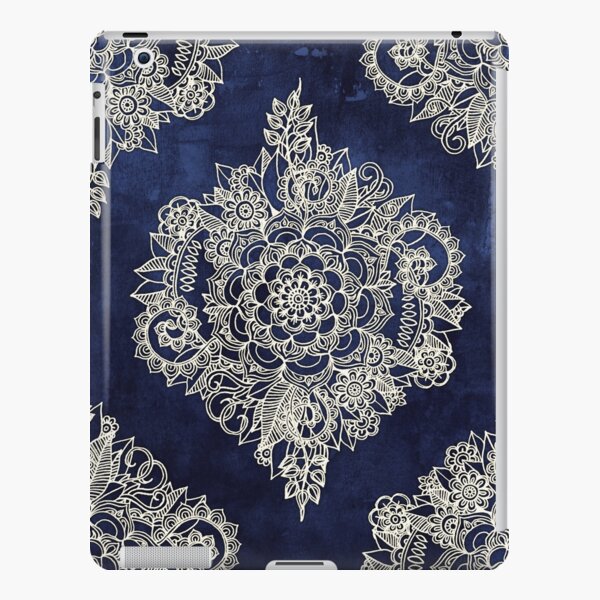 Cream Floral Moroccan Pattern on Deep Indigo Ink iPad Snap Case