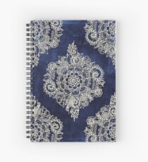 Cream Floral Moroccan Pattern on Deep Indigo Ink Spiral Notebook