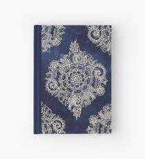 Cream Floral Moroccan Pattern on Deep Indigo Ink Hardcover Journal