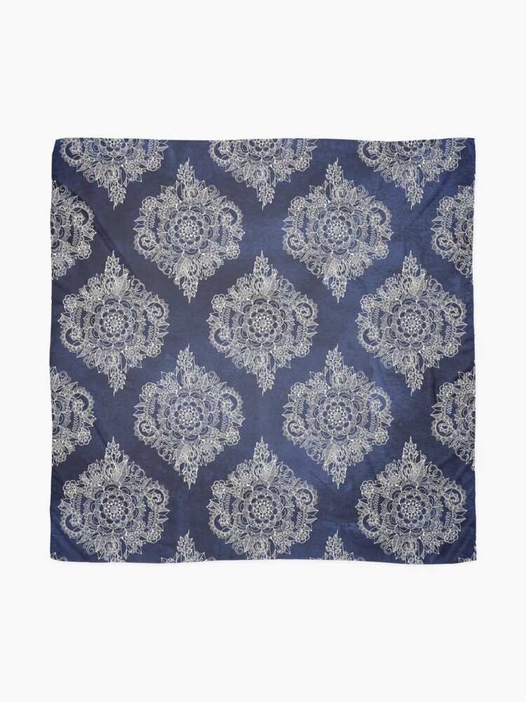 Alternate view of Cream Floral Moroccan Pattern on Deep Indigo Ink Scarf