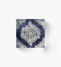 Cream Floral Moroccan Pattern on Deep Indigo Ink Acrylic Block