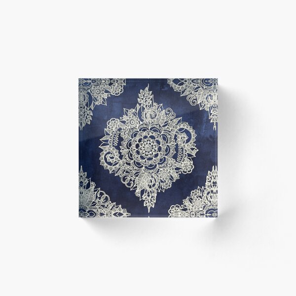 Cream Floral Moroccan Pattern On Deep Indigo Ink Acrylic Block For Sale By Micklyn Redbubble 9385