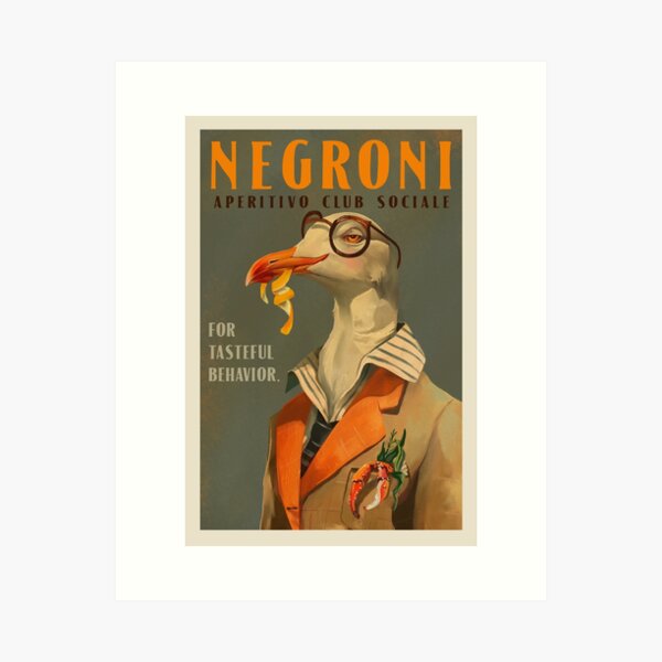 Item preview, Vintage Art Deco Negroni Poster Of A Fancy Seagull  designed and sold by The Whiskey Ginger Design Shop.