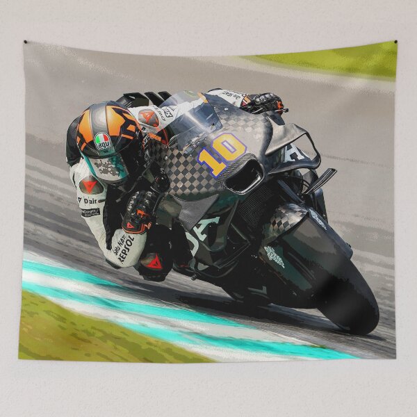 Item preview, Luca Marini racing his 2024 MotoGP Motorcycle in the corners abstract designed and sold by Rodissimus1984.