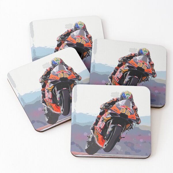 Artikelvorschau, Aquarell von Brad Binder, der beim Herausfahren aus der Kurve auf der Rennstrecke Losail in Katar einen Wheelie macht entworfen und verkauft von Rodissimus1984.