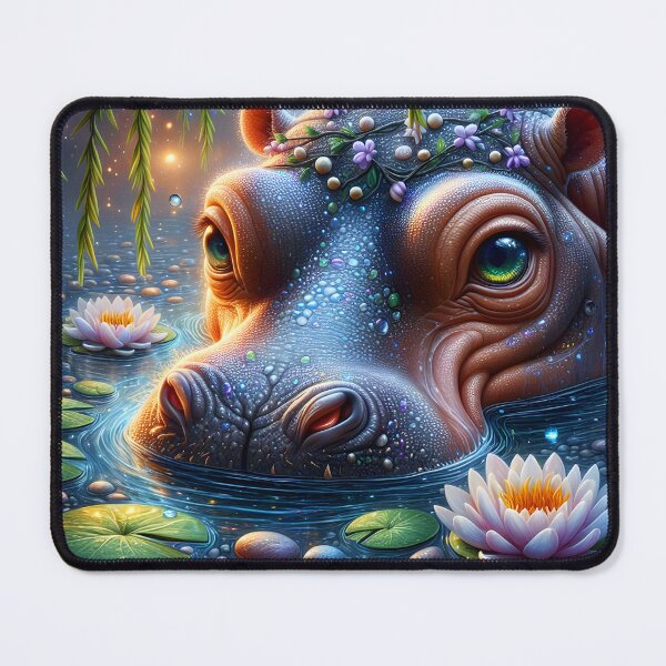Item preview, Sparkling beautiful hippo peaking from water among willow leaves art designed and sold by EmeraldeaArt.