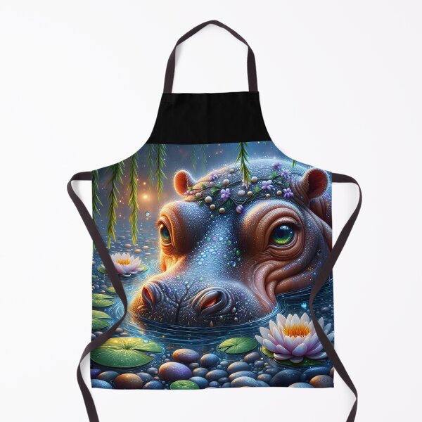 Item preview, Sparkling beautiful hippo peaking from water among willow leaves art designed and sold by EmeraldeaArt.