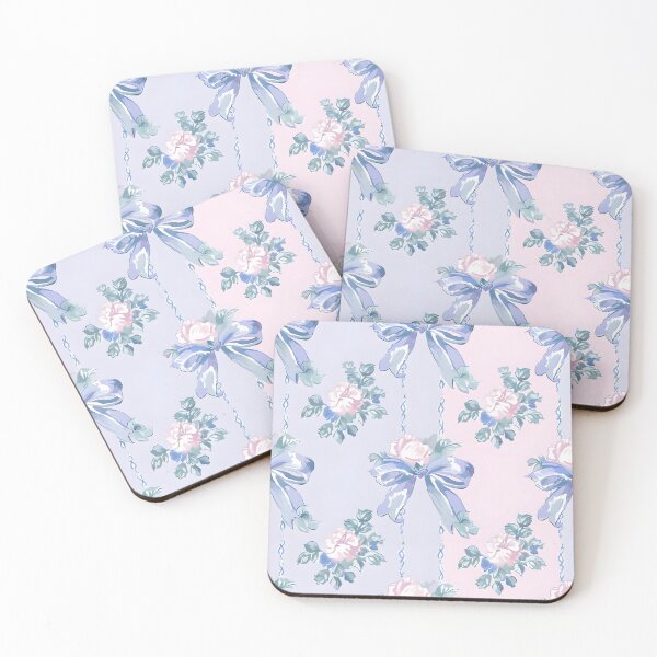 Item preview, Grandmillennial bows and roses in blush pink and blue designed and sold by SophieClimaArt.