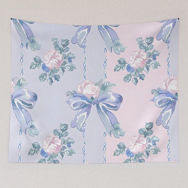 Item preview, Grandmillennial bows and roses in blush pink and blue designed and sold by SophieClimaArt.
