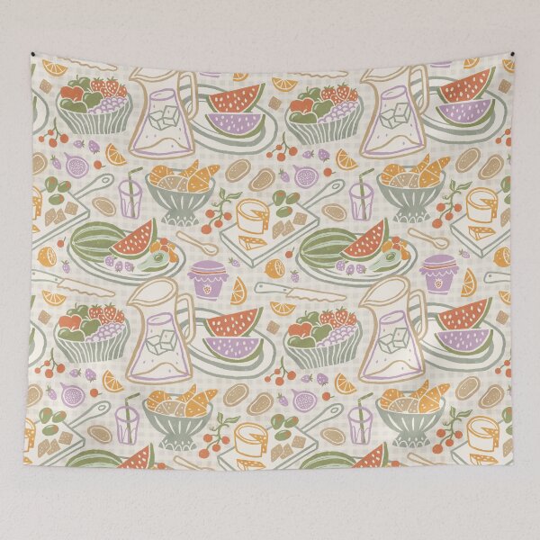 Item preview, Retro picnic pattern on soft beige designed and sold by Miss-Belle.