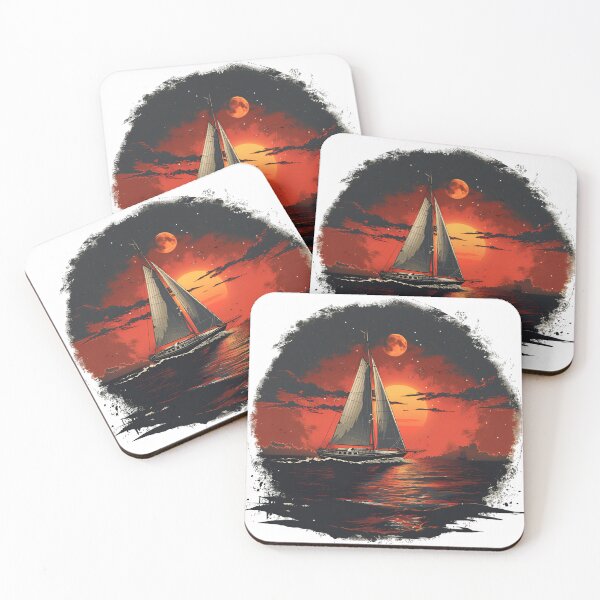 Item preview, Sailing Yacht at Sunset: Vintage Style Seascape Vector Illustration designed and sold by mrmonsif.