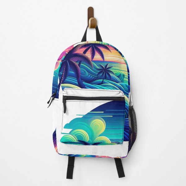 Item preview, Vibrant Tropical Sunset Amidst Surreal Colorful Waves and Palms designed and sold by freackly.