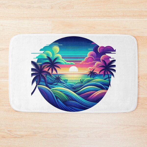 Item preview, Vibrant Tropical Sunset Amidst Surreal Colorful Waves and Palms designed and sold by freackly.