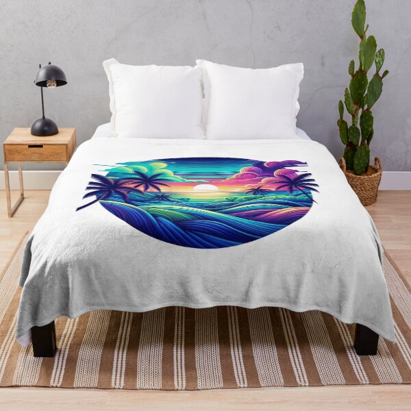 Item preview, Vibrant Tropical Sunset Amidst Surreal Colorful Waves and Palms designed and sold by freackly.