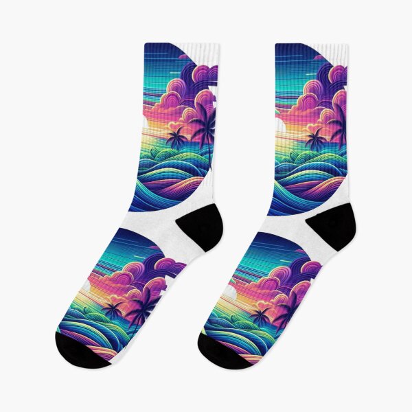 Item preview, Vibrant Tropical Sunset Amidst Surreal Colorful Waves and Palms designed and sold by freackly.