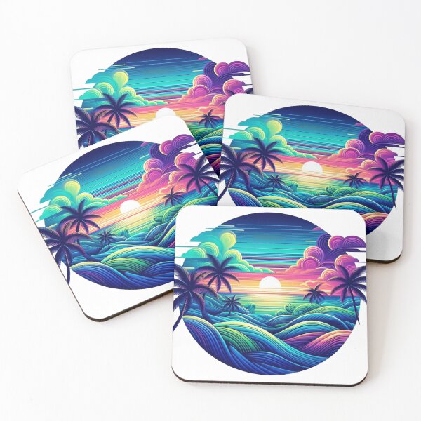 Item preview, Vibrant Tropical Sunset Amidst Surreal Colorful Waves and Palms designed and sold by freackly.