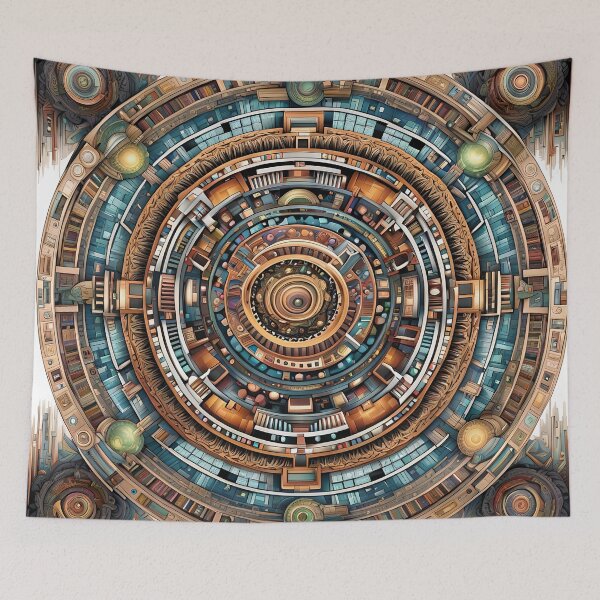 Item preview, Industrial Mandala with Luminous Spheres in Warm and Cold Tones designed and sold by MandalasShops.