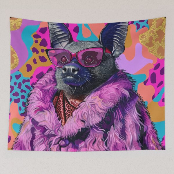 Item preview, Funky Bat Portrait in Purple Fur Anthropomorphic Animal Fashion Art designed and sold by GulDesignCo.