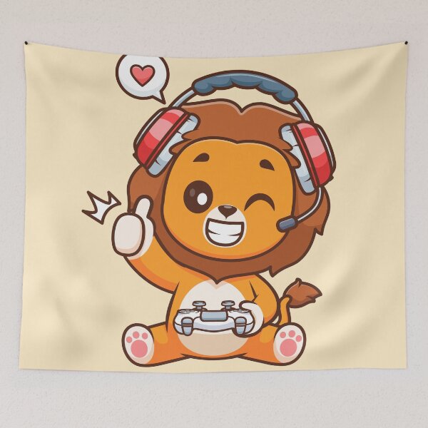 Item preview, Cute Lion Gaming Cartoon Vector Icon Illustration designed and sold by hjian8219.