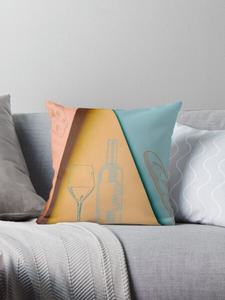 Geo Wine Bread and Cheese Throw Pillow